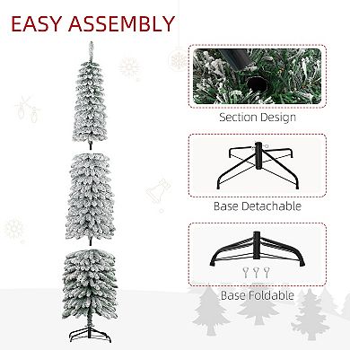 HOMCOM 8' Tall Unlit Snow Flocked Artificial Christmas Tree