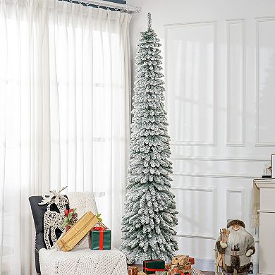 HOMCOM 8' Tall Unlit Snow Flocked Artificial Christmas Tree