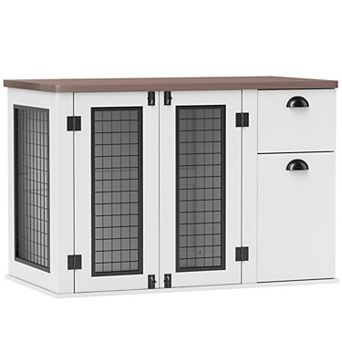 PawHut 44" Furniture Dog Crate with Double Door, Storage, for M Dogs