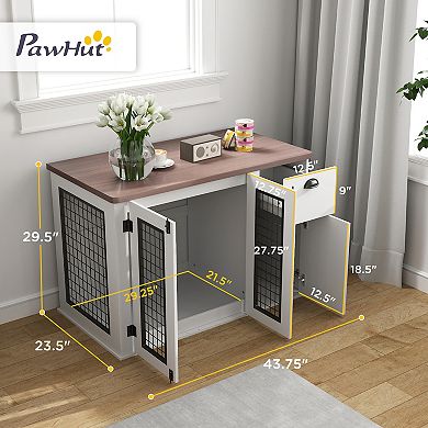PawHut 44" Furniture Dog Crate with Double Door, Storage, for M Dogs
