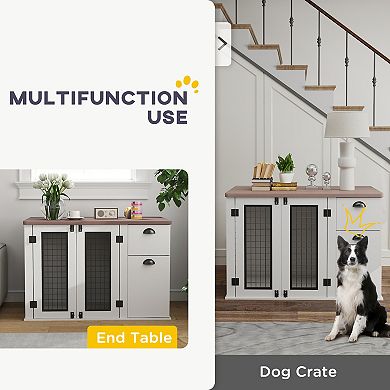 PawHut 44" Furniture Dog Crate with Double Door, Storage, for M Dogs