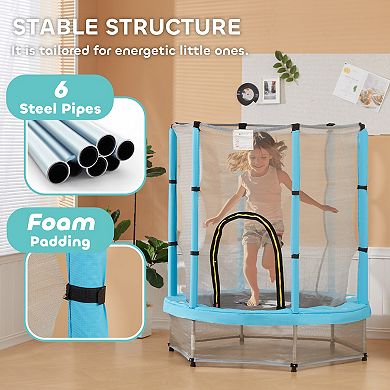 Qaba 4.6FT Trampoline for Kids w/ Safety Enclosure Net, for Indoor Outdoor, Gifts for Boy and Girl