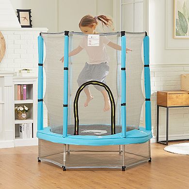 Qaba 4.6FT Trampoline for Kids w/ Safety Enclosure Net, for Indoor Outdoor, Gifts for Boy and Girl