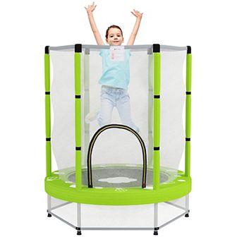 Qaba 4.6FT Trampoline for Kids w/ Safety Enclosure Net, for Indoor Outdoor, Gifts for Boy and Girl
