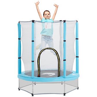 Qaba 4.6FT Trampoline for Kids w/ Safety Enclosure Net, for Indoor Outdoor, Gifts for Boy and Girl