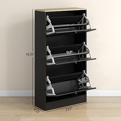 HOMCOM Modern Shoe Cabinet with 3 Flip Drawers for 18 Pairs