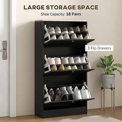HOMCOM Modern Shoe Cabinet with 3 Flip Drawers for 18 Pairs