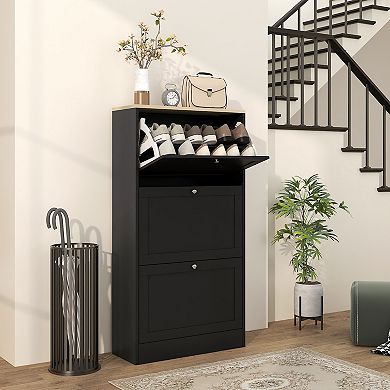 HOMCOM Modern Shoe Cabinet with 3 Flip Drawers for 18 Pairs