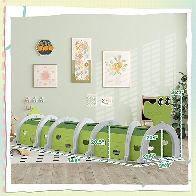 Qaba Kids Play Tunnel w/ Crocodile Theme for Kids to Crawl, 113" Long