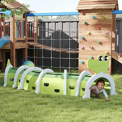 Qaba Kids Play Tunnel w/ Crocodile Theme for Kids to Crawl, 113" Long