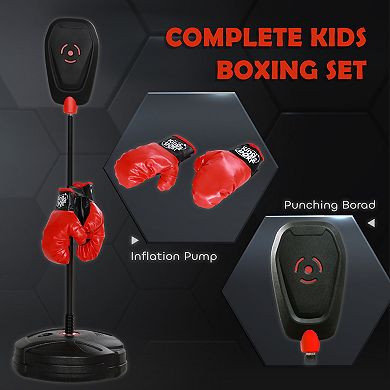 Qaba Kids Punching Bag with Stand & Boxing Gloves for Boys & Girls