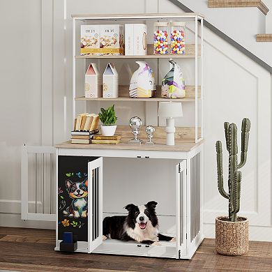 PawHut 39" Dog Crate Furniture for Lage Dogs w/ Storage Shelf