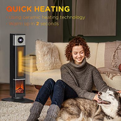 HOMCOM 1400W Electric Fireplace Heater with Oscillation, Timer
