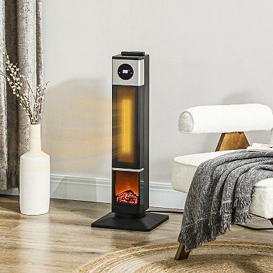 HOMCOM 1400W Electric Fireplace Heater with Oscillation, Timer