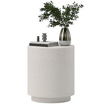 HOMCOM Round Side Table, End Table with 4 Adjustable Feet, Cream White