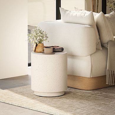HOMCOM Accent Table with Concrete Finish, Round Side Table