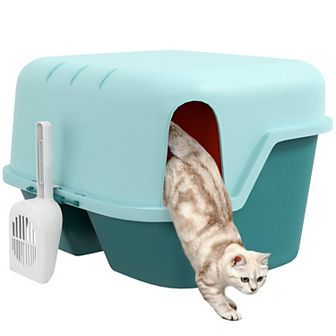 Pawhut Cat Litter Box With Scoop, Easy To Clean & Openable Cover