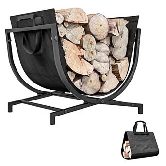 Outsunny 17" Folding Firewood Rack With Carrier, Wood Storage Holder