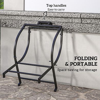 Outsunny 17inch Folding Firewood Rack with Carrier, Wood Storage Holder