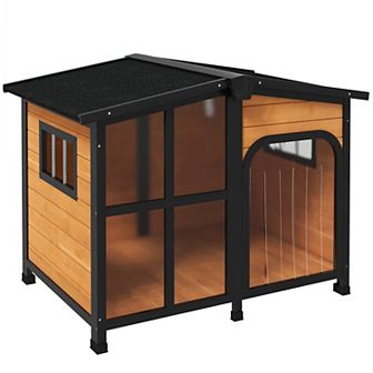 Pawhut Giant Window Wooden Dog House For Large Dogs, Outdoor & Indoor Use