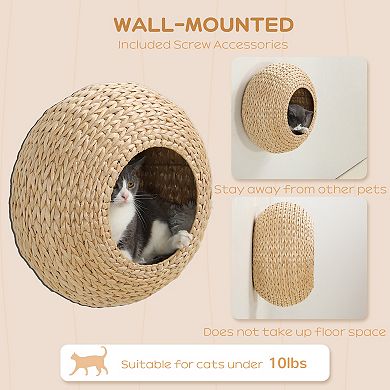 PawHut Wall Mounted Cat Condo with Washable Cushion, Nature Wood