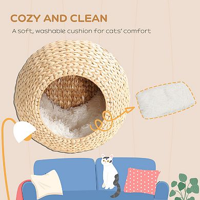 PawHut Wall Mounted Cat Condo with Washable Cushion, Nature Wood