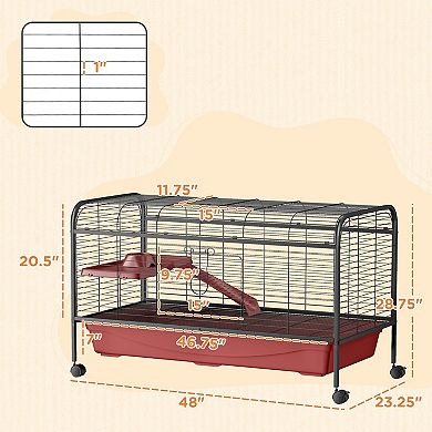 PawHut 48" L Small Animal Cage Rabbit Hutch with Feeder