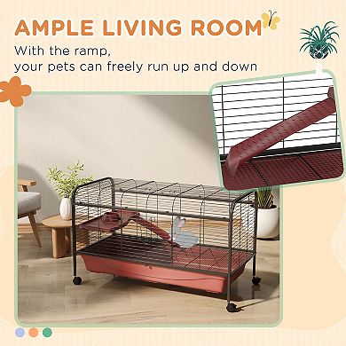 PawHut 48" L Small Animal Cage Rabbit Hutch with Feeder