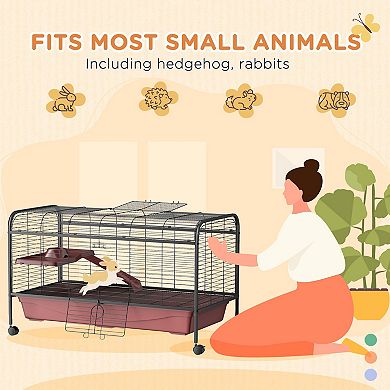 PawHut 48" L Small Animal Cage Rabbit Hutch with Feeder