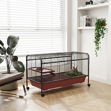 PawHut 48" L Small Animal Cage Rabbit Hutch with Feeder