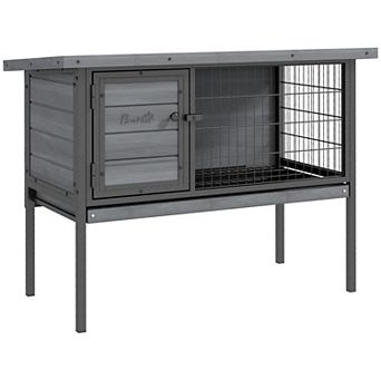 PawHut Rabbit Hutch Elevated with Tray, Openable Roof, Indoor/Outdoor