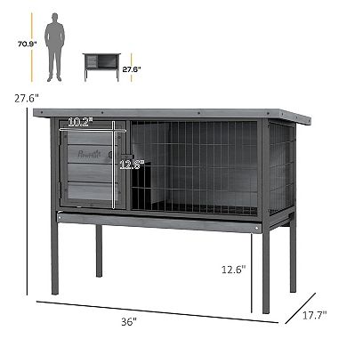 PawHut Rabbit Hutch Elevated with Tray, Openable Roof, Indoor/Outdoor