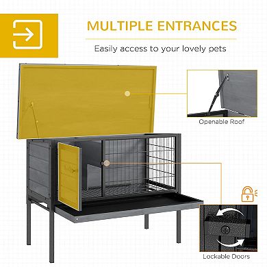 PawHut Rabbit Hutch Elevated with Tray, Openable Roof, Indoor/Outdoor