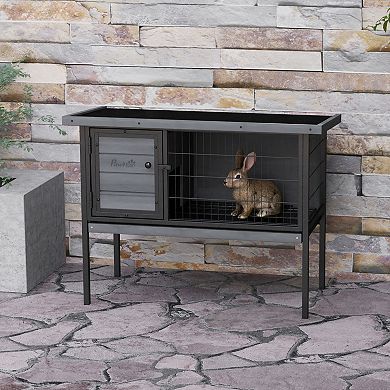 PawHut Rabbit Hutch Elevated with Tray, Openable Roof, Indoor/Outdoor