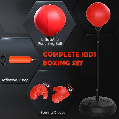 Qaba Punching Bag for Kids w/ Stand & Boxing Gloves for Years 5-10
