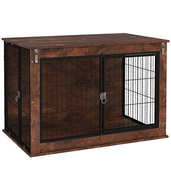 PawHut Dog Crate Furniture, 39" Dog Kennel Furniture with Flip-up Top Opening, 2 Doors