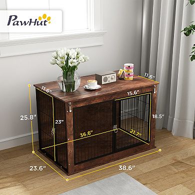 PawHut Dog Crate Furniture, 39" Dog Kennel Furniture with Flip-up Top Opening, 2 Doors