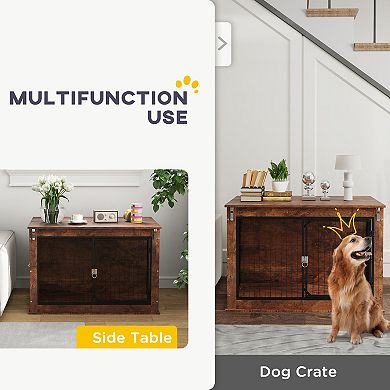 PawHut Dog Crate Furniture, 39" Dog Kennel Furniture with Flip-up Top Opening, 2 Doors