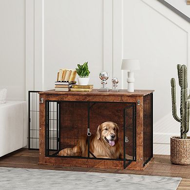 PawHut Dog Crate Furniture, 39" Dog Kennel Furniture with Flip-up Top Opening, 2 Doors