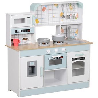 Qaba Play Kitchen, Kids Kitchen Playset with Coffee Machine, Ice Maker, Stove