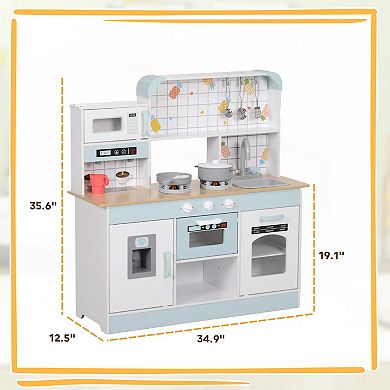 Qaba Play Kitchen, Kids Kitchen Playset with Coffee Machine, Ice Maker, Stove