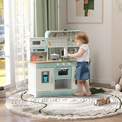Qaba Play Kitchen, Kids Kitchen Playset with Coffee Machine, Ice Maker, Stove