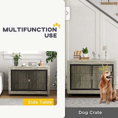 PawHut 39" Dog Crate Furniture, Dog Kennel Furniture End Side Table with Wheels