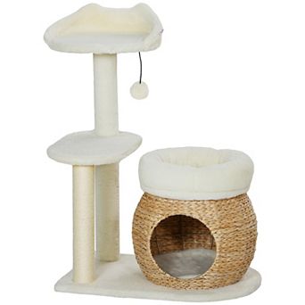 PawHut 31" Cat Tree Tower with Scratching Posts, Cat Condo, Beds & Toy Ball