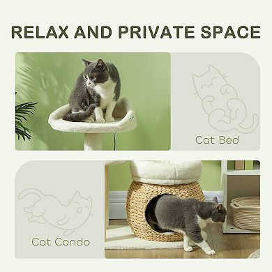 PawHut 31" Cat Tree Tower with Scratching Posts, Cat Condo, Beds & Toy Ball