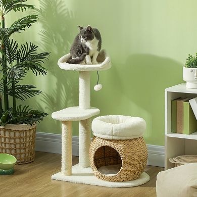 PawHut 31" Cat Tree Tower with Scratching Posts, Cat Condo, Beds & Toy Ball