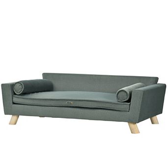 PawHut Dog Couch Sofa with Removable Pillow, Modern Pet Sofa Bed Gray