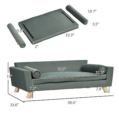 PawHut Dog Couch Sofa with Removable Pillow, Modern Pet Sofa Bed Gray