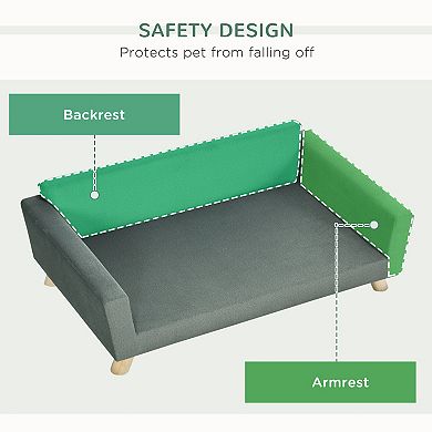 PawHut Dog Couch Sofa with Removable Pillow, Modern Pet Sofa Bed Gray