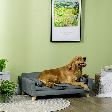 PawHut Dog Couch Sofa with Removable Pillow, Modern Pet Sofa Bed Gray